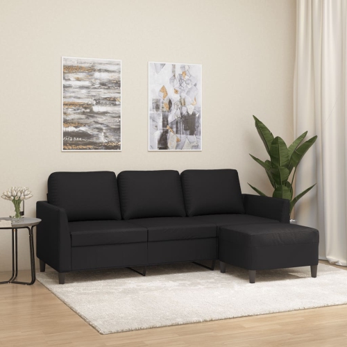 vidaXL 3-Seater Sofa with Footstool Black 180 cm Faux Leather