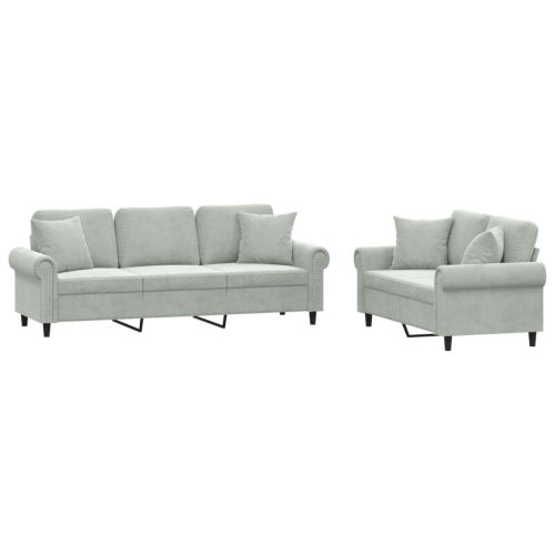 VIDAXL  2 Piece Sofa Set With Pillows Light Velvet In Grey