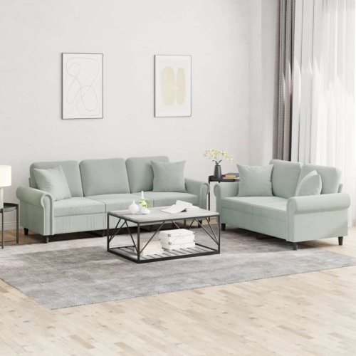 vidaXL 2 Piece Sofa Set with Pillows Light Grey Velvet