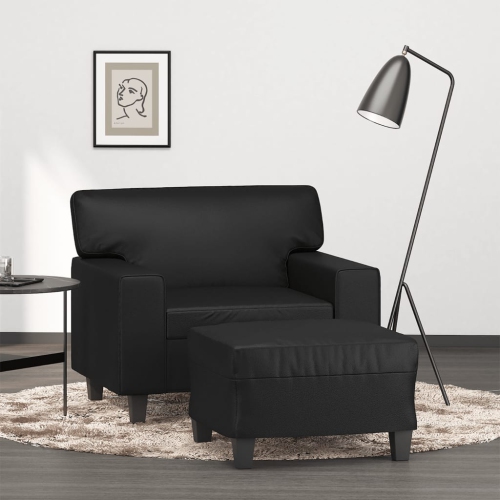 VIDAXL  Sofa Chair With Footstool Black 60 Cm Faux Leather