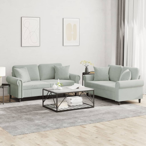 vidaXL 2 Piece Sofa Set with Pillows Light Grey Velvet