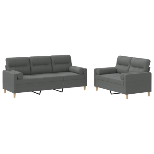 Canapé 2 Places Velours Gris Foncé - Ensemble Salon Confortable, Design Moderne, Cadre Métal