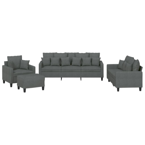 vidaXL 4 Piece Sofa Set with Pillows Dark Grey Fabric