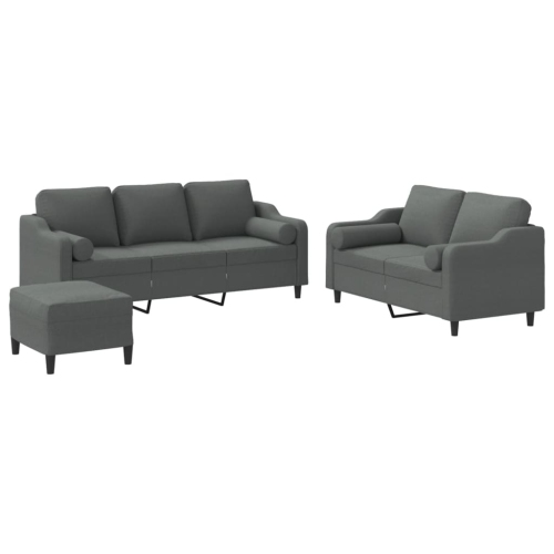 VIDAXL  3 Piece Sofa Set With Pillows Dark Fabric In Grey