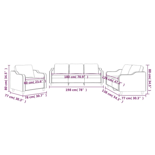 vidaXL 3 Piece Sofa Set with Cushions Dark Grey Fabric