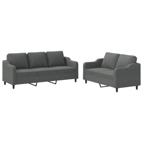 vidaXL 2 Piece Sofa Set with Cushions Dark Grey Fabric