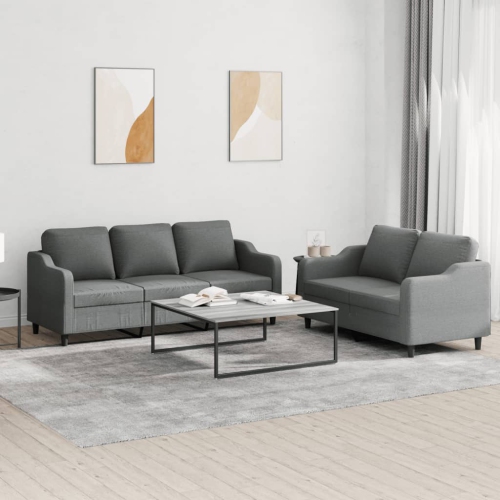 vidaXL 2 Piece Sofa Set with Cushions Dark Grey Fabric