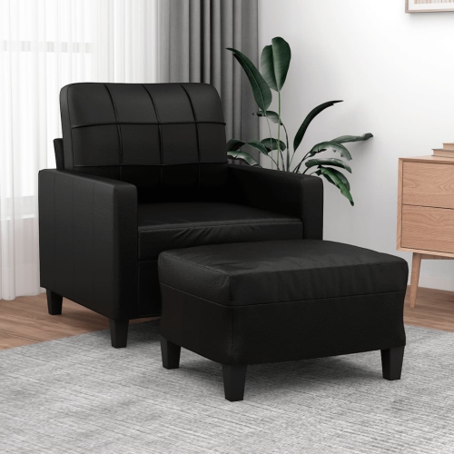 vidaXL Sofa Chair with Footstool Black 60 cm Faux Leather