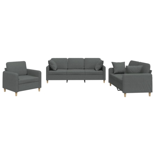 VIDAXL  3 Piece Sofa Set With Pillows Dark Fabric In Grey