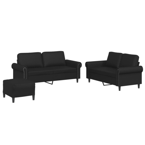 VIDAXL  3 Piece Sofa Set With Cushions Faux Leather In Black