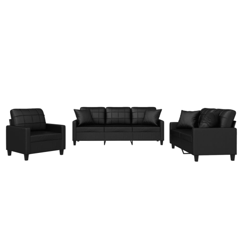 VIDAXL  3 Piece Sofa Set With Pillows Faux Leather In Black