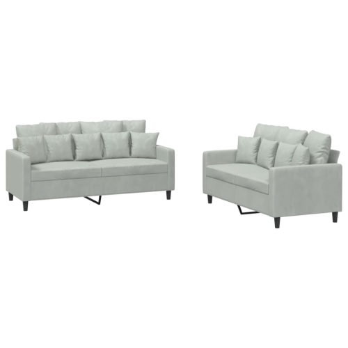 VIDAXL  2 Piece Sofa Set With Cushions Light Velvet In Grey