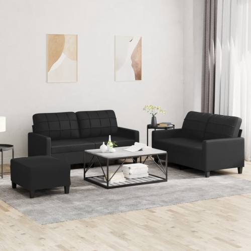 vidaXL 3 Piece Sofa Set with Cushions Black Faux Leather