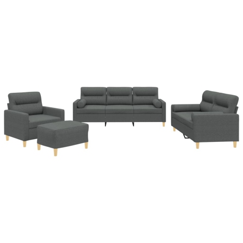 VIDAXL  4 Piece Sofa Set With Pillows Dark Fabric In Grey