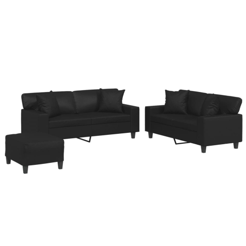 VIDAXL  3 Piece Sofa Set With Pillows Faux Leather In Black
