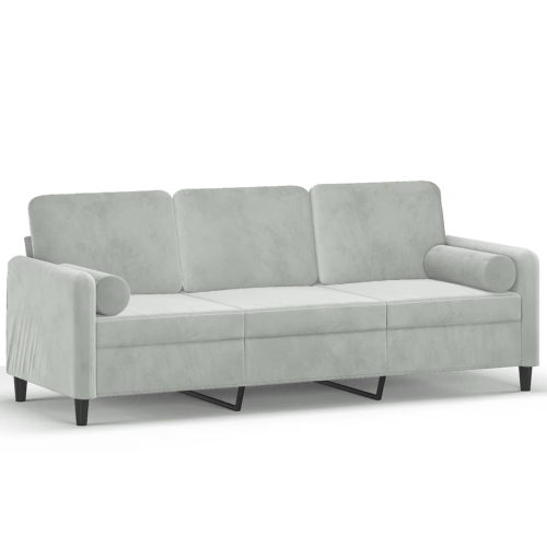 vidaXL 3-Seater Sofa with Throw Pillows Light Grey 180 cm Velvet
