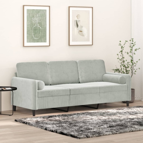 vidaXL 3-Seater Sofa with Throw Pillows Light Grey 180 cm Velvet