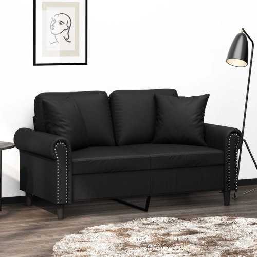 VIDAXL  2-Seater Sofa With Throw Pillows Black 120 Cm Faux Leather