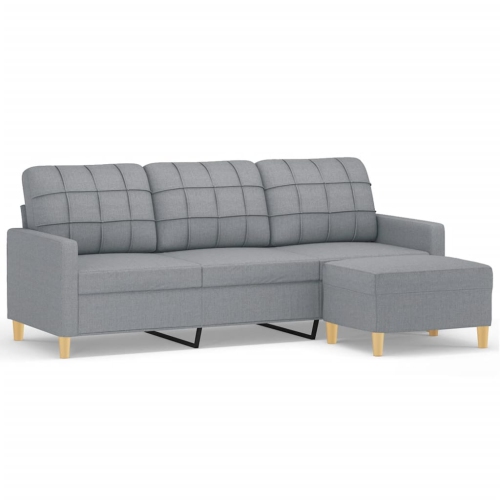 VIDAXL  3-Seater Sofa With Footstool Light 180 Cm Fabric In Grey