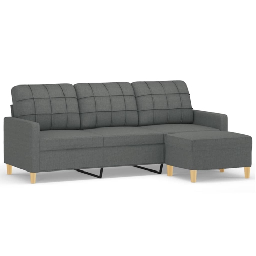 VIDAXL  3-Seater Sofa With Footstool Dark 180 Cm Fabric In Grey