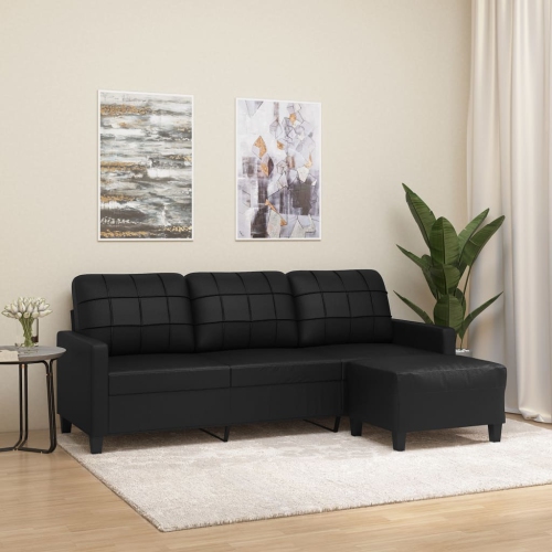 vidaXL 3-Seater Sofa with Footstool Black 180 cm Faux Leather