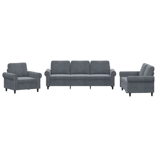 VIDAXL  3 Piece Sofa Set With Cushions Dark Velvet In Grey