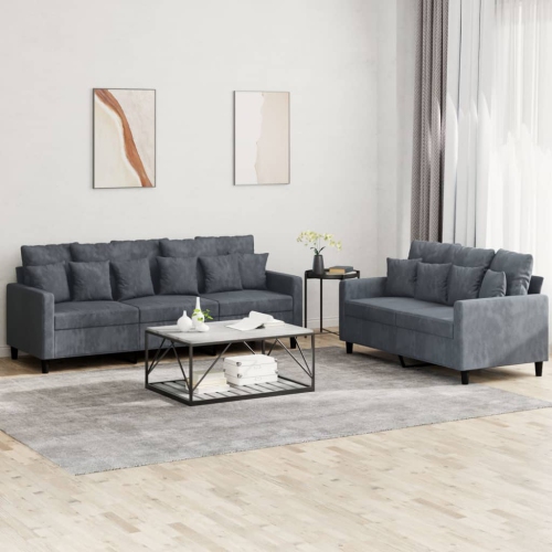 VIDAXL  2 Piece Sofa Set With Cushions Dark Grey Velvet