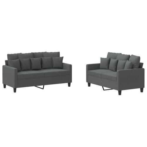 VIDAXL  2 Piece Sofa Set With Cushions Dark Fabric In Grey