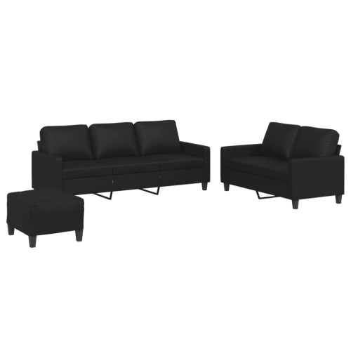 VIDAXL  3 Piece Sofa Set With Cushions Faux Leather In Black