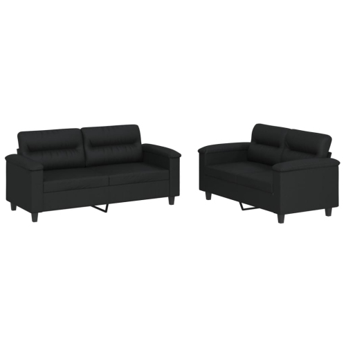vidaXL 2 Piece Sofa Set with Cushions Black Faux Leather