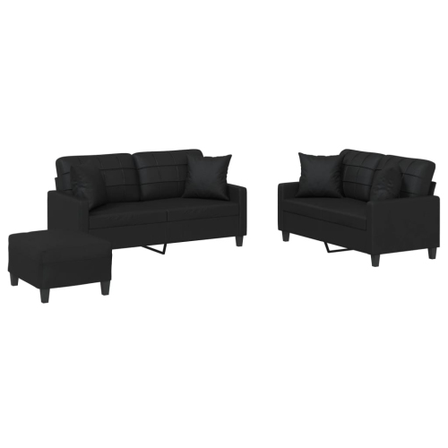 VIDAXL  3 Piece Sofa Set With Pillows Faux Leather In Black