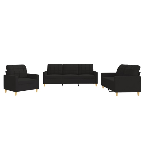 VIDAXL  3 Piece Sofa Set With Cushions Black Fabric