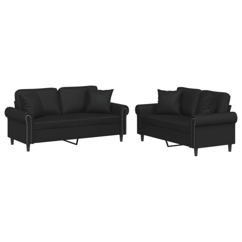 VIDAXL  2 Piece Sofa Set With Pillows Black Faux Leather