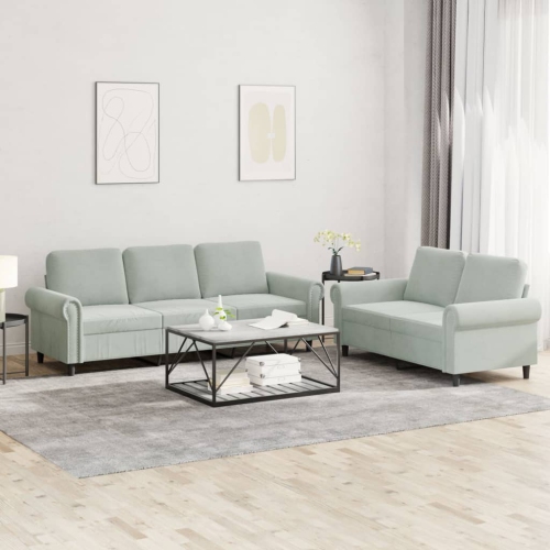 vidaXL 2 Piece Sofa Set with Cushions Light Grey Velvet