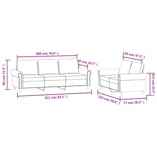 vidaXL 2 Piece Sofa Set with Cushions Light Grey Velvet