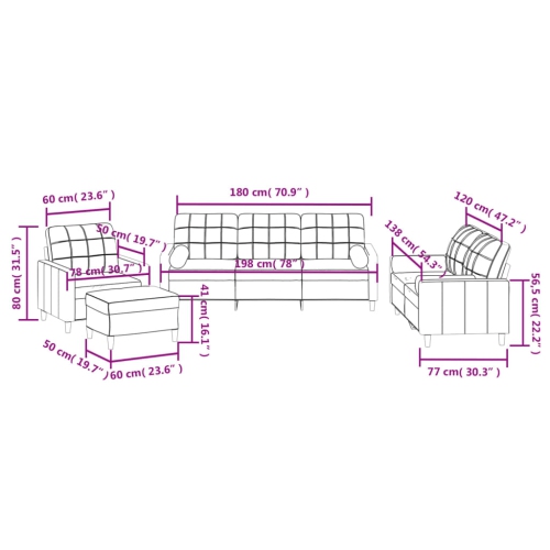 vidaXL 4 Piece Sofa Set with Pillows Dark Grey Fabric