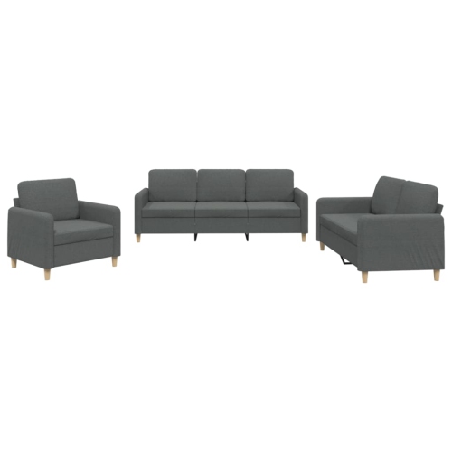 VIDAXL  3 Piece Sofa Set With Cushions Dark Fabric In Grey