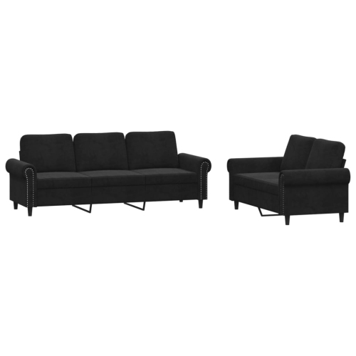 VIDAXL  2 Piece Sofa Set With Cushions Black Velvet