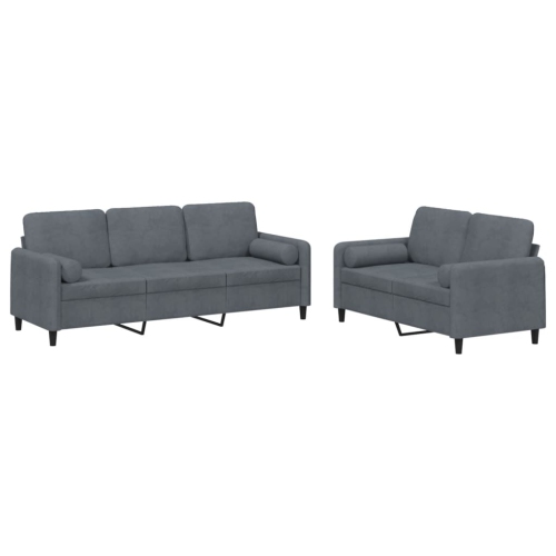vidaXL 2 Piece Sofa Set with Pillows Dark Grey Velvet