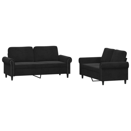 VIDAXL  2 Piece Sofa Set With Cushions Velvet In Black
