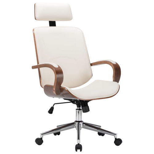 VIDAXL  Swivel Office Chair With Headrest Cream Faux Leather And Bentwood