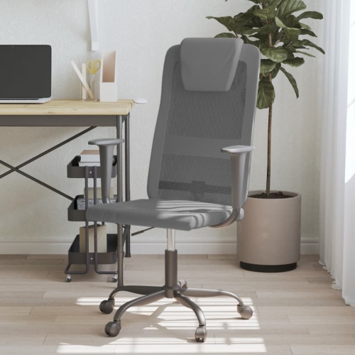 vidaXL Office Chair Grey Mesh Fabric and Faux Leather