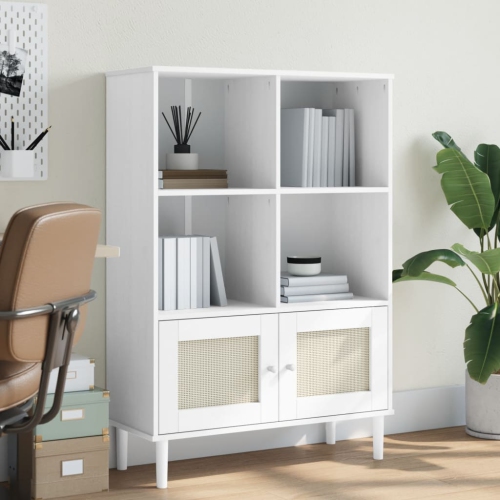 vidaXL Bookcase SENJA Rattan Look White 90x35x130 cm Solid Wood Pine