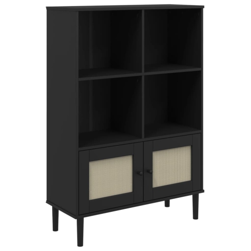 VIDAXL  Bookcase Senja Rattan Look Black 90X35X130 Cm Solid Wood Pine