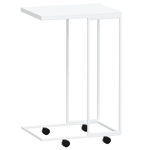 Table d'appoint avec roulettes en bois d'ingénierie blanc 40 x 30 x 30 po de 63,5&nbsp;cm