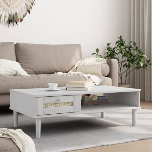 vidaXL Coffee Table SENJA Rattan Look White 100x55x33 cm Solid Wood