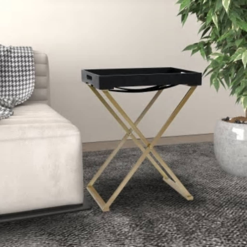 vidaXL Folding Table Gold and Black 48x34x61 cm MDF