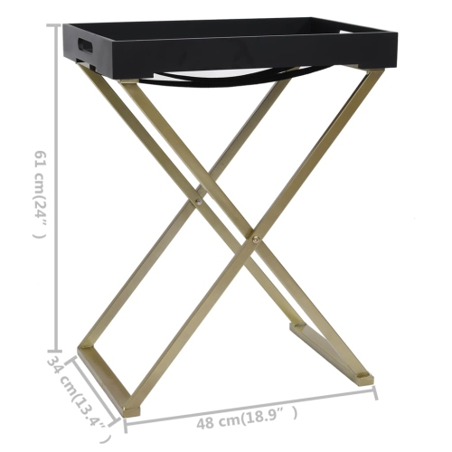 vidaXL Folding Table Gold and Black 48x34x61 cm MDF
