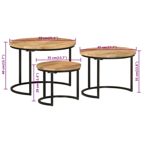 vidaXL Nesting Tables 3 pcs Solid Rough Wood Mango