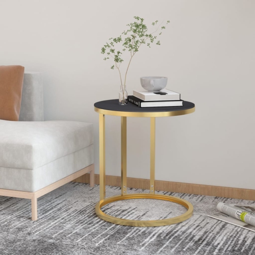 VIDAXL  Side Table Gold And Black 45 Cm Tempered Glass